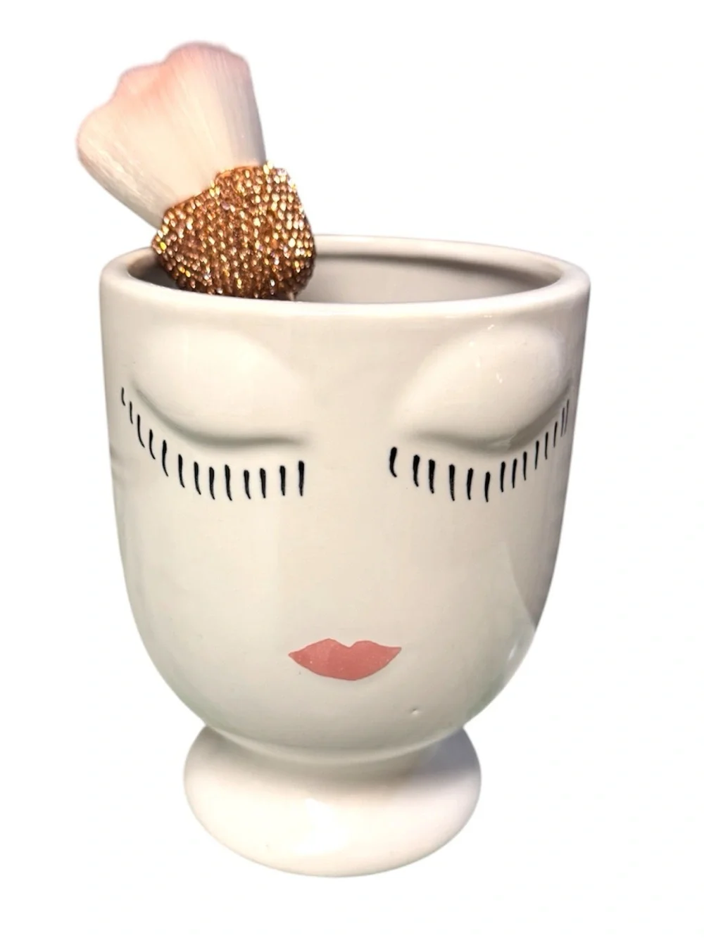 Afloral Vanilla Medium Celfie Ceramic Vase Brush Holder + BestBling Rose Brush
